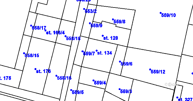 Parcela st. 134 v KÚ Velemín, Katastrální mapa