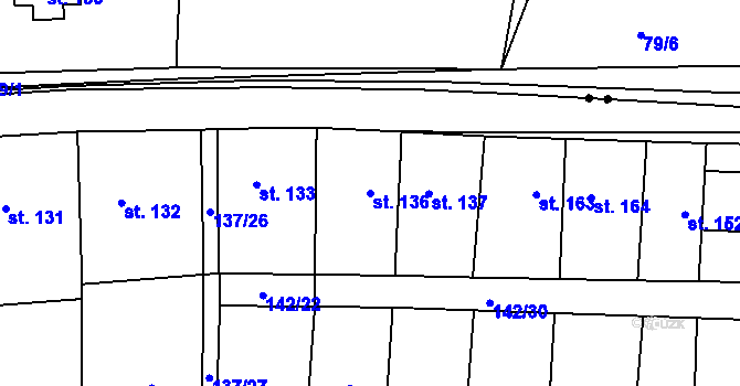 Parcela st. 136 v KÚ Velemín, Katastrální mapa