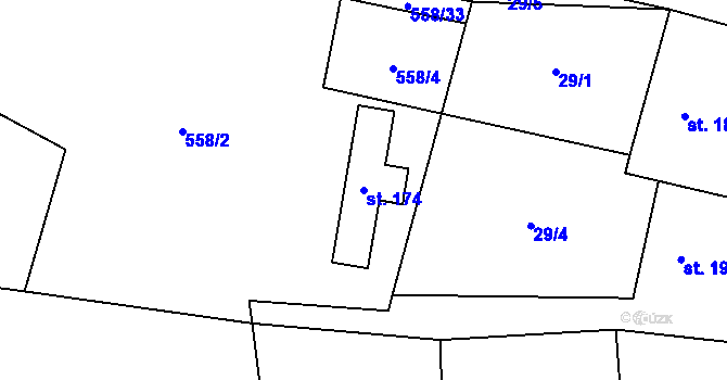 Parcela st. 174 v KÚ Velemín, Katastrální mapa