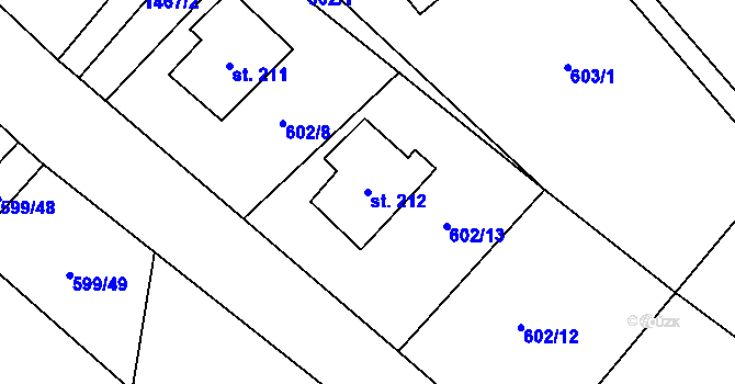 Parcela st. 212 v KÚ Velemín, Katastrální mapa