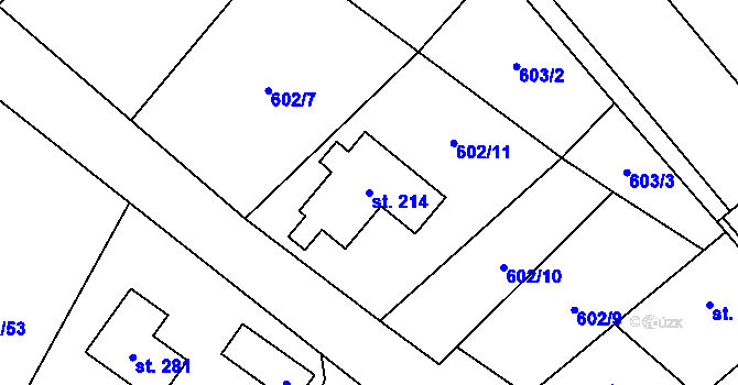 Parcela st. 214 v KÚ Velemín, Katastrální mapa