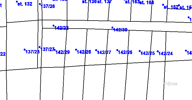 Parcela st. 142/27 v KÚ Velemín, Katastrální mapa