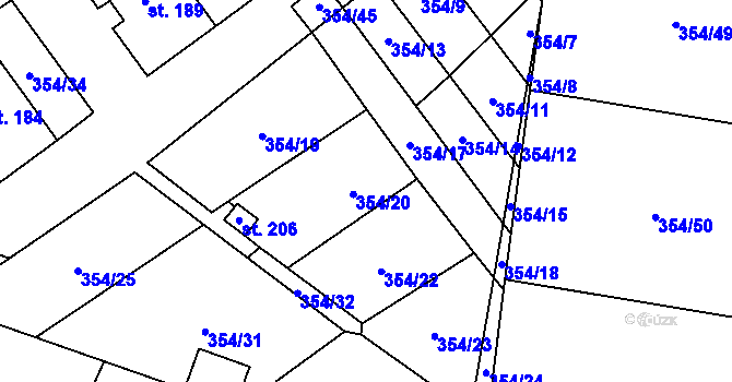 Parcela st. 354/21 v KÚ Velemín, Katastrální mapa