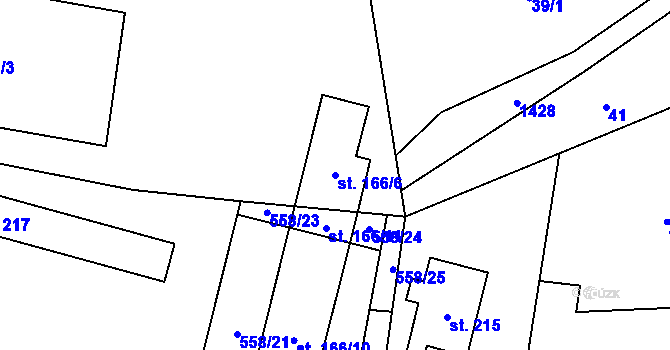 Parcela st. 166/6 v KÚ Velemín, Katastrální mapa