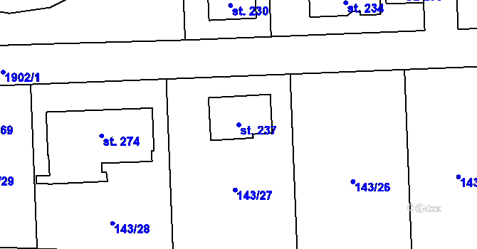 Parcela st. 237 v KÚ Velemín, Katastrální mapa