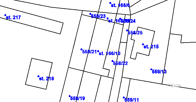 Parcela st. 166/10 v KÚ Velemín, Katastrální mapa