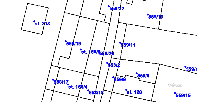 Parcela st. 558/20 v KÚ Velemín, Katastrální mapa