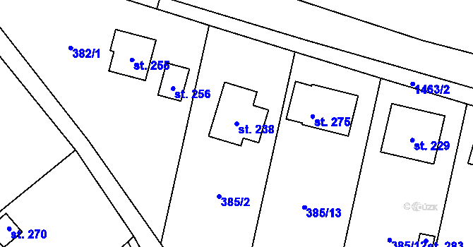 Parcela st. 238 v KÚ Velemín, Katastrální mapa