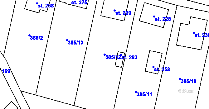 Parcela st. 385/12 v KÚ Velemín, Katastrální mapa