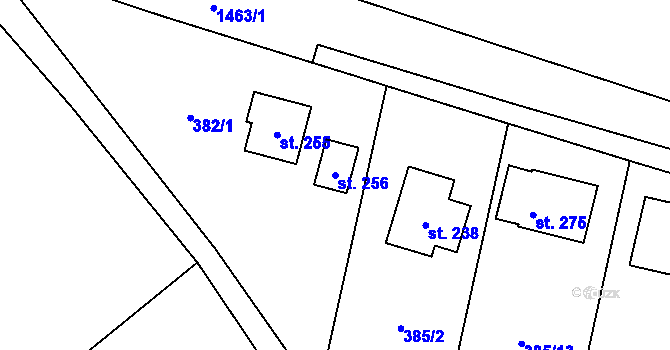 Parcela st. 256 v KÚ Velemín, Katastrální mapa