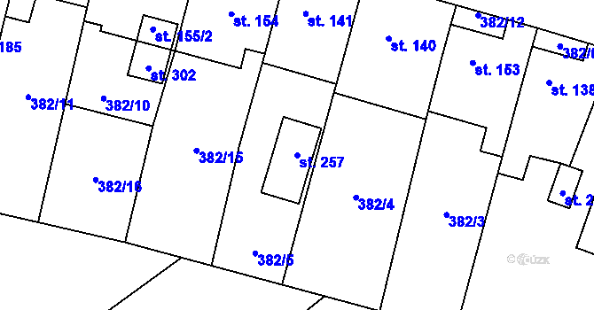Parcela st. 257 v KÚ Velemín, Katastrální mapa