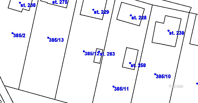 Parcela st. 283 v KÚ Velemín, Katastrální mapa