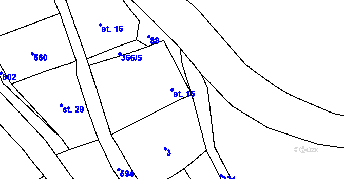 Parcela st. 15 v KÚ Minice, Katastrální mapa