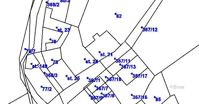 Parcela st. 21 v KÚ Minice, Katastrální mapa