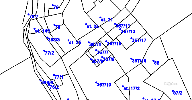 Parcela st. 367/7 v KÚ Minice, Katastrální mapa