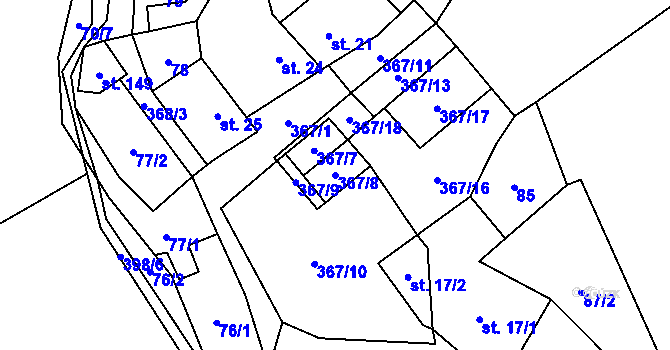 Parcela st. 367/8 v KÚ Minice, Katastrální mapa