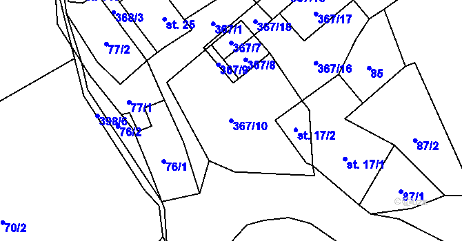 Parcela st. 367/10 v KÚ Minice, Katastrální mapa
