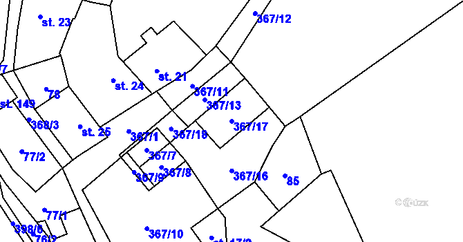 Parcela st. 367/17 v KÚ Minice, Katastrální mapa