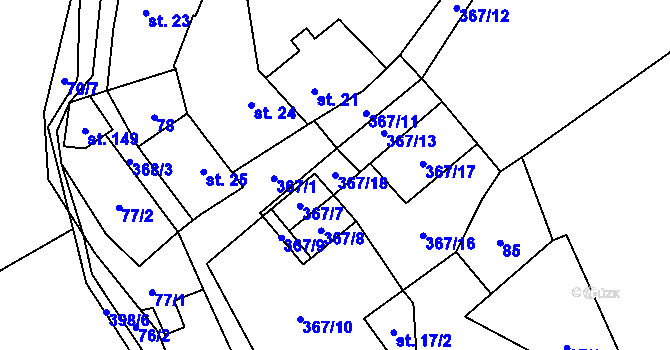 Parcela st. 367/18 v KÚ Minice, Katastrální mapa