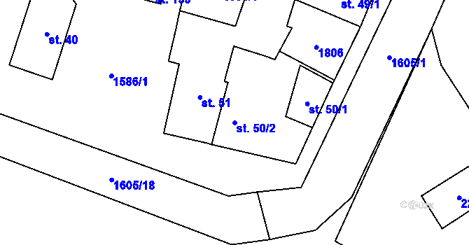 Parcela st. 50/2 v KÚ Velemyšleves, Katastrální mapa
