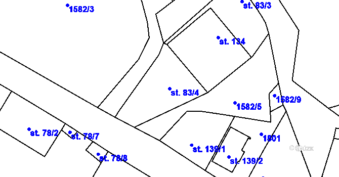 Parcela st. 83/4 v KÚ Velemyšleves, Katastrální mapa