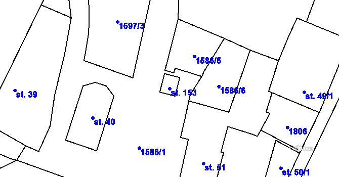Parcela st. 153 v KÚ Velemyšleves, Katastrální mapa