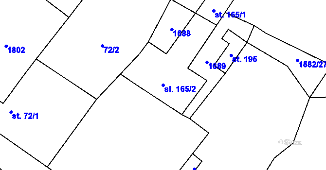 Parcela st. 165/2 v KÚ Velemyšleves, Katastrální mapa