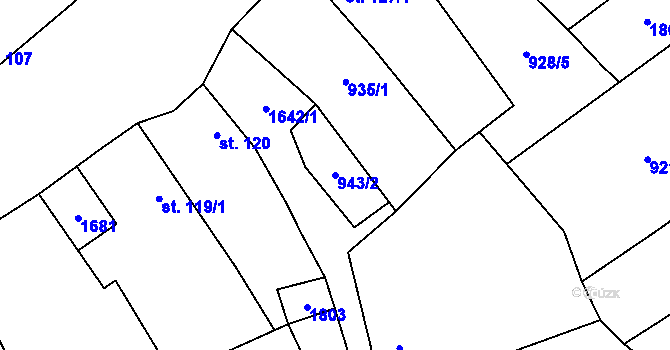 Parcela st. 943/2 v KÚ Velemyšleves, Katastrální mapa