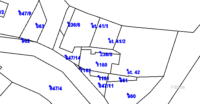 Parcela st. 236/5 v KÚ Zálezly, Katastrální mapa