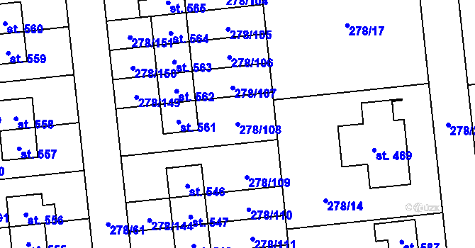 Parcela st. 278/108 v KÚ Veleň, Katastrální mapa