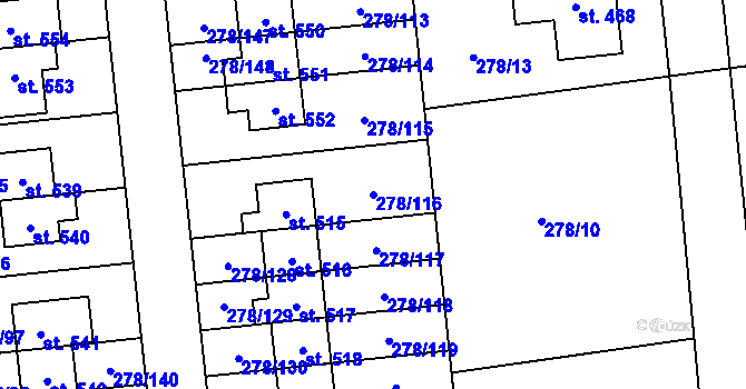 Parcela st. 278/116 v KÚ Veleň, Katastrální mapa