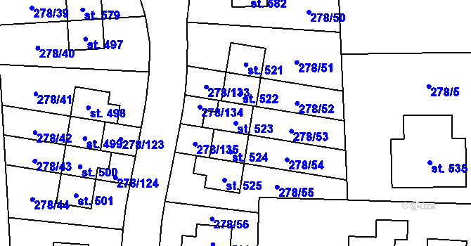 Parcela st. 523 v KÚ Veleň, Katastrální mapa