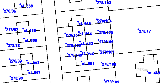 Parcela st. 563 v KÚ Veleň, Katastrální mapa