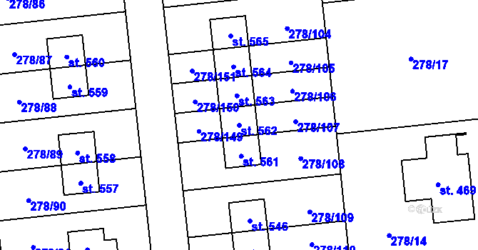Parcela st. 562 v KÚ Veleň, Katastrální mapa