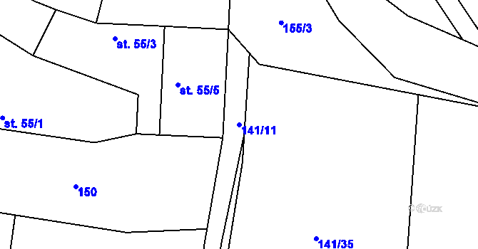 Parcela st. 141/11 v KÚ Veleň, Katastrální mapa