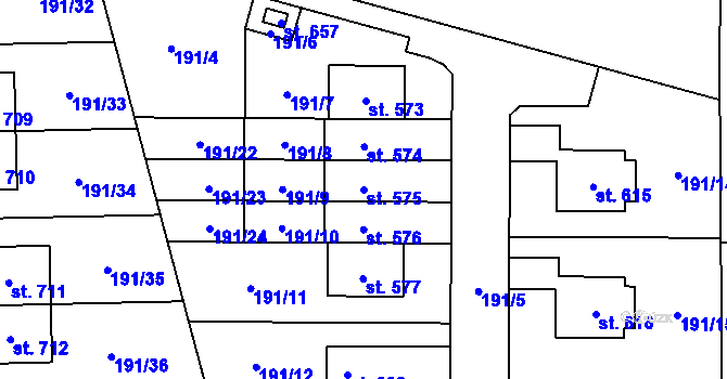 Parcela st. 575 v KÚ Veleň, Katastrální mapa