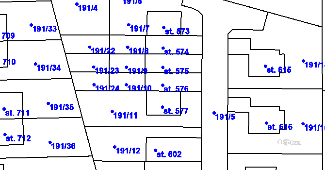 Parcela st. 576 v KÚ Veleň, Katastrální mapa