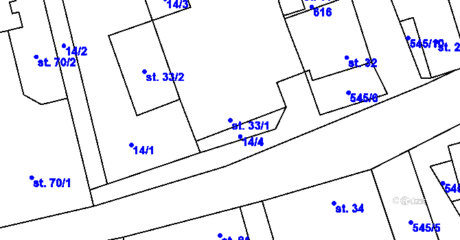 Parcela st. 33/1 v KÚ Veleň, Katastrální mapa