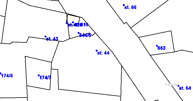 Parcela st. 44 v KÚ Veleň, Katastrální mapa