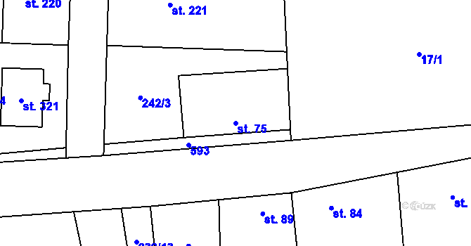 Parcela st. 75 v KÚ Veleň, Katastrální mapa