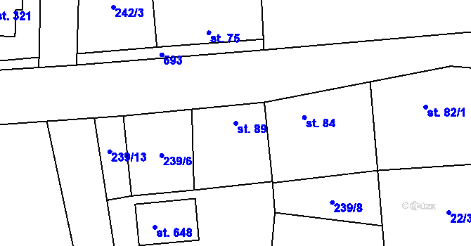 Parcela st. 89 v KÚ Veleň, Katastrální mapa