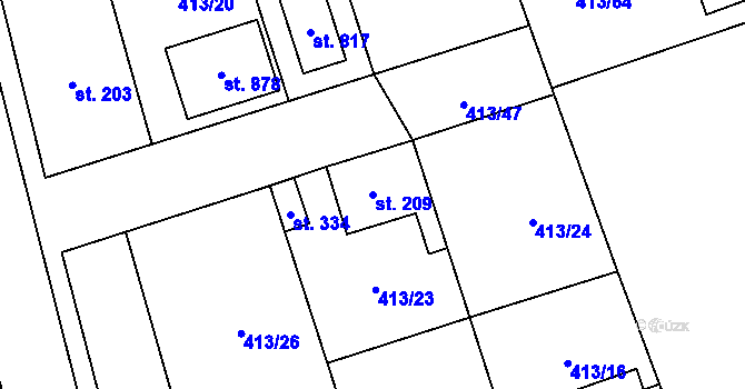 Parcela st. 209 v KÚ Veleň, Katastrální mapa