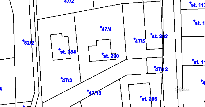 Parcela st. 290 v KÚ Veleň, Katastrální mapa
