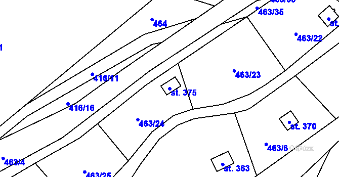 Parcela st. 375 v KÚ Veleň, Katastrální mapa