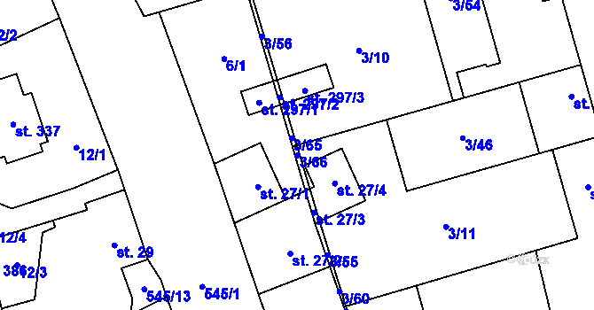 Parcela st. 3/66 v KÚ Veleň, Katastrální mapa