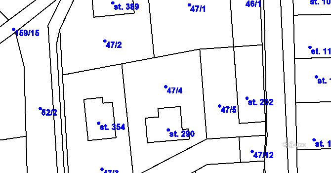 Parcela st. 47/4 v KÚ Veleň, Katastrální mapa