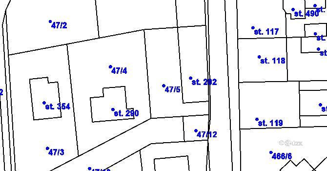 Parcela st. 47/5 v KÚ Veleň, Katastrální mapa