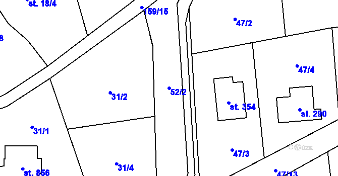 Parcela st. 52/2 v KÚ Veleň, Katastrální mapa