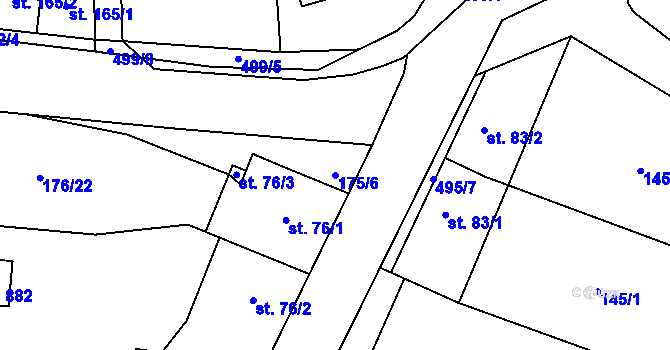 Parcela st. 175/6 v KÚ Veleň, Katastrální mapa