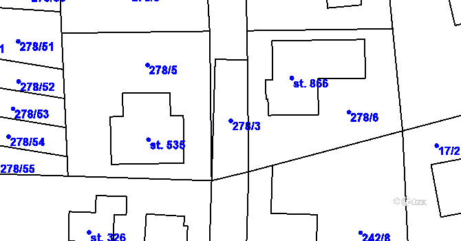 Parcela st. 278/3 v KÚ Veleň, Katastrální mapa